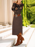 Damen Geblümt Langarm Frühling/Herbst Kleid Rundhals Täglich Lässig Midi T-Shirt-Kleid A-Linien-Kleid