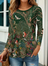 Damen Geblümt Langarm T-Shirts T-Shirt Rundhals Print Lässig Frühling/Herbst T-Shirt mit Grafik Oberteile