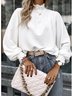 Damen Geometrisch Langarm T-Shirts T-Shirt Stehkragen Gerafft Retro Frühling/Herbst Oberteile