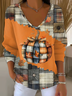 Damen Halloween (Kürbis) Langarm T-Shirts T-Shirt V-Ausschnitt Print Lässig Frühling/Herbst Oberteile