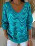 Damen Farbverlauf Frühling/Herbst Lässig Langarm V-Ausschnitt Baumwolle Pullover