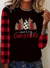 Damen Kariert Langarm T-Shirts T-Shirt Rundhals Print Lässig Frühling/Herbst T-Shirt mit Grafik Oberteile