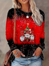 Damen Weihnachten Langarm T-Shirts T-Shirt Rundhals Print Lässig Frühling/Herbst T-Shirt mit Grafik Oberteile