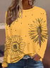 Damen Sonnenblume Langarm T-Shirts T-Shirt Rundhals Print Lässig Frühling/Herbst T-Shirt mit Grafik Oberteile
