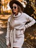 Damen Unifarben Langarm Frühling/Herbst Nahtverarbeitung Kleid Rollkragen Täglich Retro Mini Hüftrock Figurbetontes Kleid