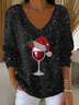 Damen Weihnachten Langarm T-Shirts T-Shirt V-Ausschnitt Print Lässig Frühling/Herbst Oberteile