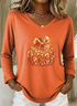 Damen Halloween (Kürbis) Langarm T-Shirts T-Shirt V-Ausschnitt Print Lässig Frühling/Herbst T-Shirt mit Grafik Oberteile