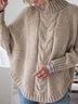 Damen Unifarben Jacquard Winter Straße Dolman-Ärmel Langarm Mock Neck Pullover