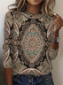 Damen Ethnisch Langarm T-Shirts T-Shirt Rundhals Print Lässig Frühling/Herbst T-Shirt mit Grafik Oberteile