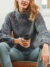Damen Unifarben Perlen Winter Straße Ballon-Ärmel Langarm Mock Neck Baumwollmischung Pullover