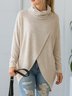 Damen Unifarben Langarm T-Shirts T-Shirt Mock Neck Asymmetrisch Lässig Frühling/Herbst Oberteile