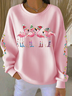 Damen Flamingo Rundhals Print Lässig Frühling/Herbst Langarm Sweatshirt