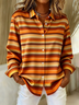 Damen Gestreift Langarm Bluse Frühling/Herbst Schnalle Hemdkragen Normale Ärmel Täglich Lässig Oberteile