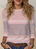 Damen Gestreift Langarm T-Shirts T-Shirt Rundhals Print Lässig Frühling/Herbst T-Shirt mit Grafik Oberteile