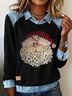 Damen Weihnachtsmann Schalkragen Retro Frühling/Herbst Langarm Sweatshirt