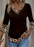 Damen Leopard Langarm T-Shirts T-Shirt V-Ausschnitt Print Lässig Frühling/Herbst T-Shirt mit Grafik Oberteile